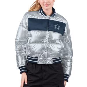 NFL Dallas Cowboys Womens Silver Perfect Bubble Heavy Weight Jacket L